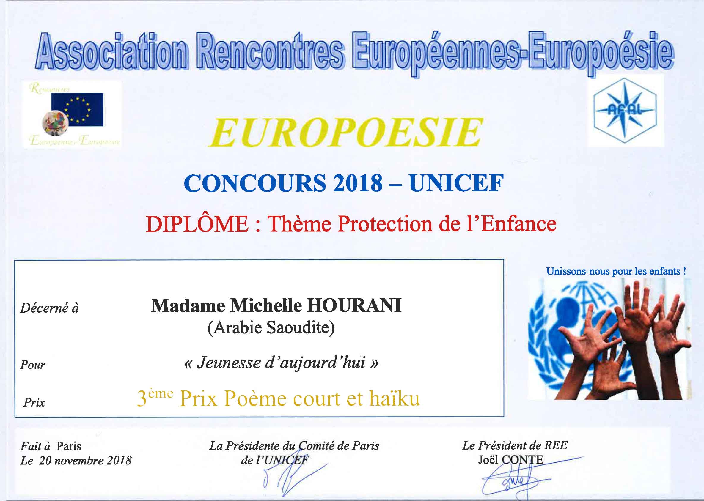 concours2018 europoésie 3ème prix poème court et haïku