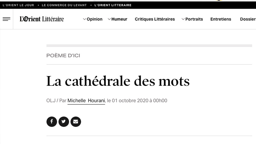 L'orient le jour - article poème La cathédrale des mots par Michelle Hourani